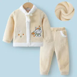 Kookie Kids Full Sleeves Front Zipper Winter Wear Night Suit With Animal Applique - Yellow-picture-41