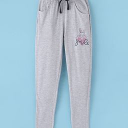 Olio Kids Cotton Knit Full Length Lounge Pant With Text Print - Grey-image-35