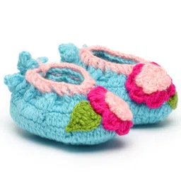 MayRa Knits Hand Knitted Floral Crochet Booties - Blue-picture-3