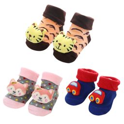 MumsLap Cotton Pack Of 3 Animals & Car Designed Striped Anti Skid Socks - Pink-image-25