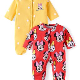 Babyhug Disney Interlock Knit Full Sleeves Sleepsuits With Minnie Mouse Graphics Pack of 2 - Red & Yellow-picture-19