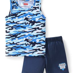 Babyhug 100% Cotton Knit Camouflage Printed Sleeveless Sando & Shorts Set - Navy Blue-image-74