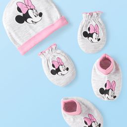 Babyhug Disney Interlock Knit Cap Mittens & Booties Set with Minnie Mouse Graphics - Pink-picture-19