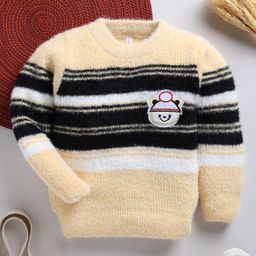 TOONYPORT Woollen Full Sleeves Striped & Teddy Patch Detailed Sweater - Yellow-picture-25