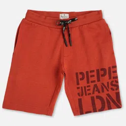 Pepe Jeans Cotton Elastane Woven Above Knee Length Shorts With Brand Print - Dark Orange-picture-19