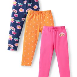 Babyhug Single Jersey Knit Full Length Floral and Polka Dot Printed Leggings Pack Of 3 - Navy Blue Orange Pink-image-76