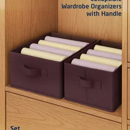 Zoe Wardrobe Organizer for Folded Clothes with Handle | Versatile Storage| Lightweight Portable| Durable| For Girls & Boys| Cloths Toys and Books Organizer| Collapsible Design Pack of 2 - Brown-picture-6