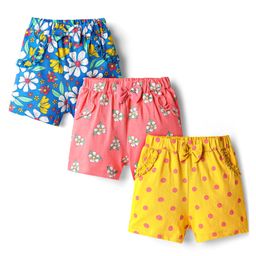 Babyhug Single Jersey Knit Mid Thigh Floral & Polka Dot Printed Shorts With Bow Applique Pack of 3 - Yellow Pink & Blue-picture-45
