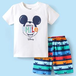 Babyhug Disney Single Jersey Knit Half Sleeves Shorts Night Suit with Mickey Mouse Graphics - White-image-24