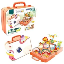 Azhari Unicorn Creative building blocks game set 232 Pieces with storage tools box diy kids screw assembly toy for kids-Pack of 1 Color May Vary-16