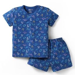 Bodycare Cotton Knit Half Sleeves T-Shirt & Shorts Co-Ord Set With Dino Print - Navy Blue-picture-12