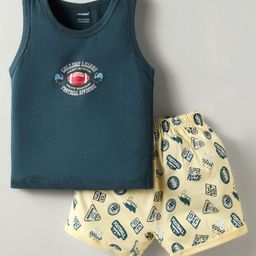 CUCUMBER Sinker Knit Sleeveless Shorts Night Wear With Text Print - Teal Blue-image-77