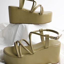 Shoetopia Solid Platform Heeled Gladiator Sandals - Green-image-67