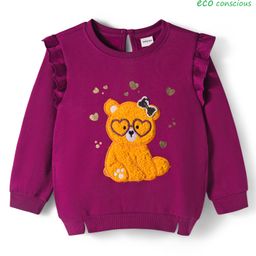 Babyoye 100% Cotton Knit Full Sleeves Sweatshirts with Teddy Patch Embroidery & Frill Detailing - Wine-picture-47