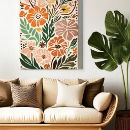 Sassyco Off White & Green Floral Canvas Wall Oil Paintings-picture-9