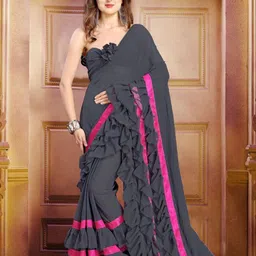 F FASHION Ruffle Georgette Saree With Unstitched Blouse Piece-picture-46