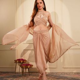 MILU MADAN Women Embellished Beads And Stones Halter Neck Lehenga Choli-image-2