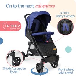 Luv Lap Primo Baby Stroller with 5 Point Safety Harness Adjustable Footrest & Extendable Canopy - Blue image 2