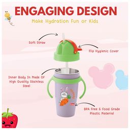 Adore MikeyStainless Steel Straw Sipper with Twin Handle and Spill Proof Lid 360ml- Orange image 2