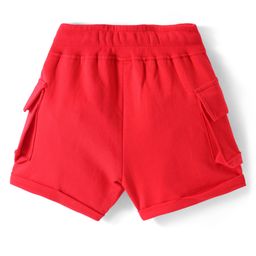 Olio Kids Cotton Knit Above Knee Length Shorts with Text Print - Red image 2