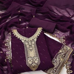 MANVAA Embroidered Silk Georgette Unstitched Dress Material-picture-32