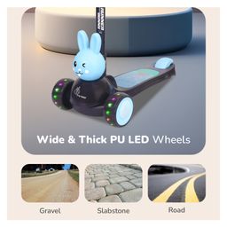 R for Rabbit Road Runner Bunny Kids Scooter 3 Level Adjustable Height Smart Fold & PU LED Wheels -Black & Blue image 3