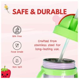 Adore MikeyStainless Steel Straw Sipper with Twin Handle and Spill Proof Lid 360ml- Orange image 3