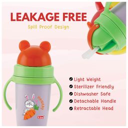 Adore MikeyStainless Steel Straw Sipper with Twin Handle and Spill Proof Lid 360ml- Orange image 4