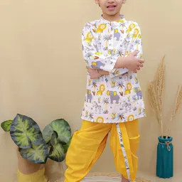 Superminis Boys Printed Pure Cotton Band Collar Straight Kurta With Dhoti Pants-picture-56