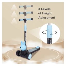 R for Rabbit Road Runner Bunny Kids Scooter 3 Level Adjustable Height Smart Fold & PU LED Wheels -Black & Blue image 5