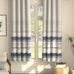 URBAN SPACE Navy Blue & White Pack of 2 Colourblocked Black Out Window Curtains-image-58