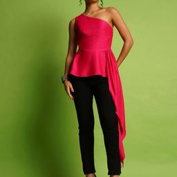 Globus Women Solid One Shoulder Satin Top-picture-14