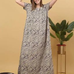 Sweet Dreams Grey Cotton Floral Print Nighty-image-99