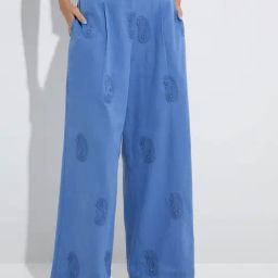 Bombay Paisley by Westside Blue Paisley Embroidered Cotton Trousers-picture-15