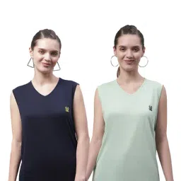 Vimal Jonney Navy & Mint Cotton Logo Print T-Shirt (Pack Of 2)-image-40