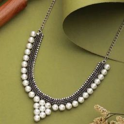 Aatmana Silver-Plated Pearl Beaded Oxidized Necklace-image-46