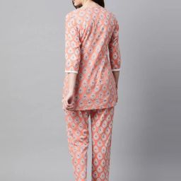 Meeranshi Orange Printed Tunic Pyjama Set image 2