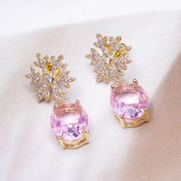 Rubans 22KT Gold Plated American Diamond & Cubic Zirconia Studded Snowflake Drop Earrings-37