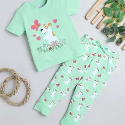 Bumzee Kids Green Cotton Printed T-Shirt Set-image-46