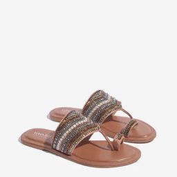 LUNA BLU by Westside Tan Embellished Toe-Ring Sandals-12