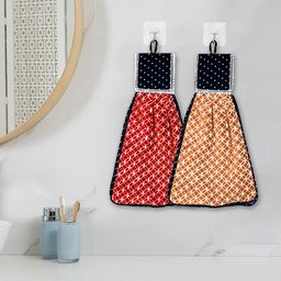 Kuber Industries 2-Pcs Brown & Red Zig Zag Washbasin Hanging Kitchen Towel With Ties-56