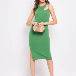 MADAME Green Slim Fit Bodycon Dress-image-53