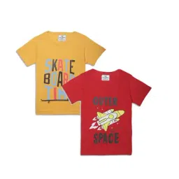 Vimal Jonney Kids Red & Yellow Printed T-Shirt (Pack of 2)-image-69