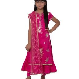 BIBA Girls Pink Printed Anarkali, Inner, Churidar With Dupatta-picture-47