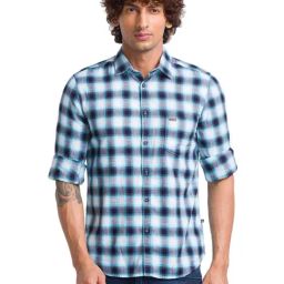 Parx Blue Pure Cotton Slim Fit Checks Shirt-image-86