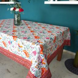 Tara Sparkling Homes Peach Cotton Ethnic Motifs 6 Seater Table Cover-42
