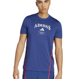 Adidas Blue Slim Fit Logo Printed Sports T-Shirt-image-29