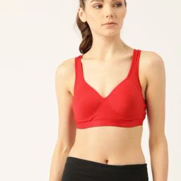 Lady Lyka Red Non Wired Padded Sports Bra-image-8