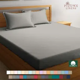 Pizuna 400TC 100% Cotton Silver Fitted Bed Sheet King Size With 2 Pillow Cover-picture-39