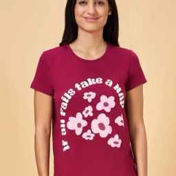 Dreamz by Pantaloons Wine Cotton Graphic Print T-Shirt-picture-27